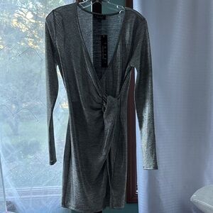 Lulu's Shimmering Silver Long Sleeve Dress